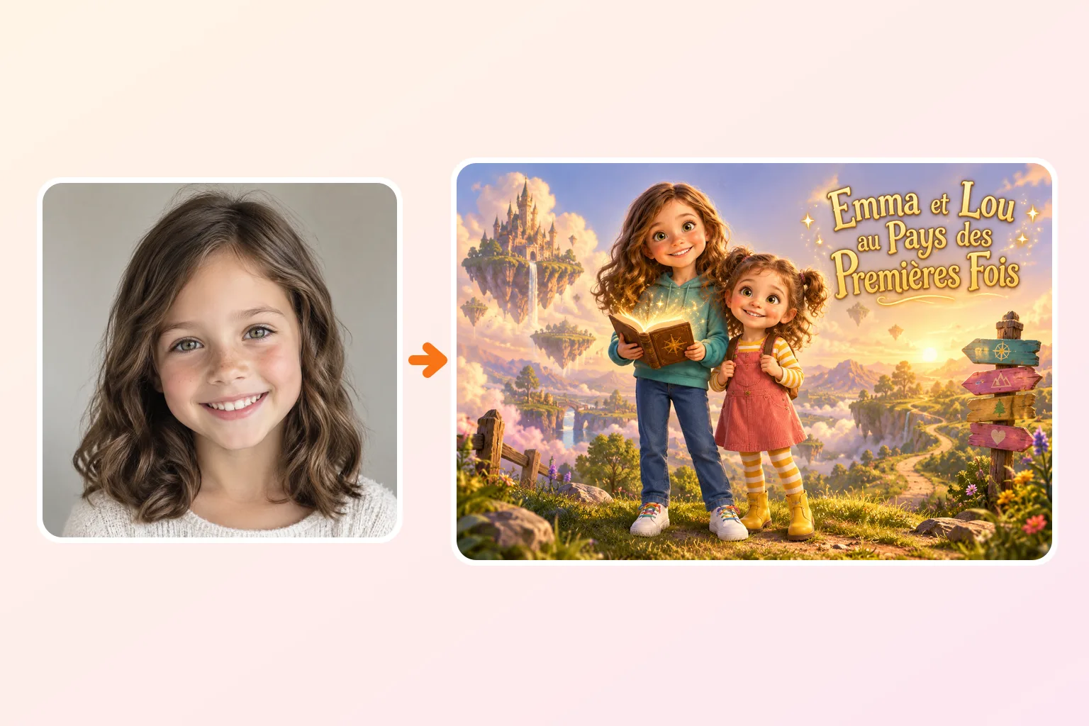 De la photo au livre : la photo d'Emma, enfant de démonstration, et la couverture du livre où elle devient l'héroïne