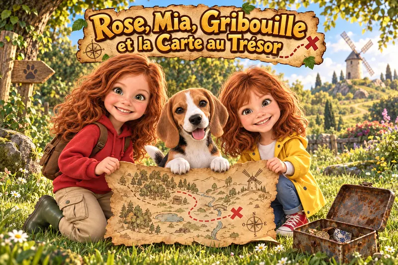 Couverture du livre personnalisé La Carte au Trésor avec les prénoms peints dans l'illustration