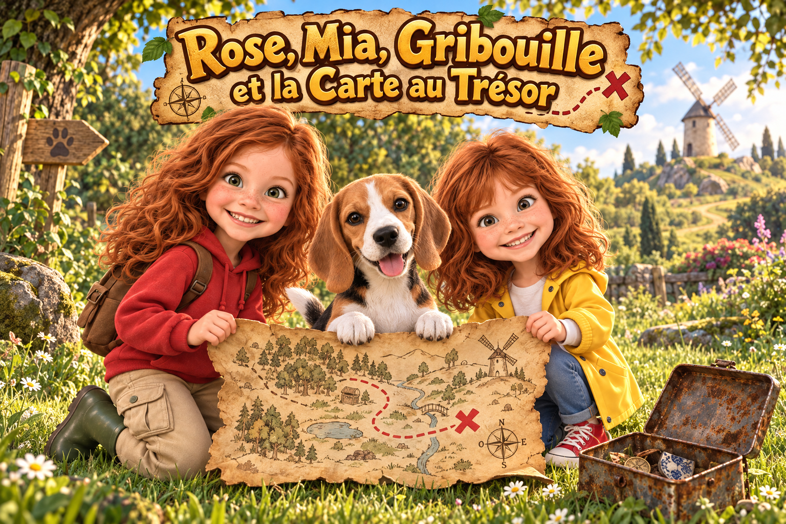 Un livre avec ses deux enfants ET le chien (ou le chat) de la famille