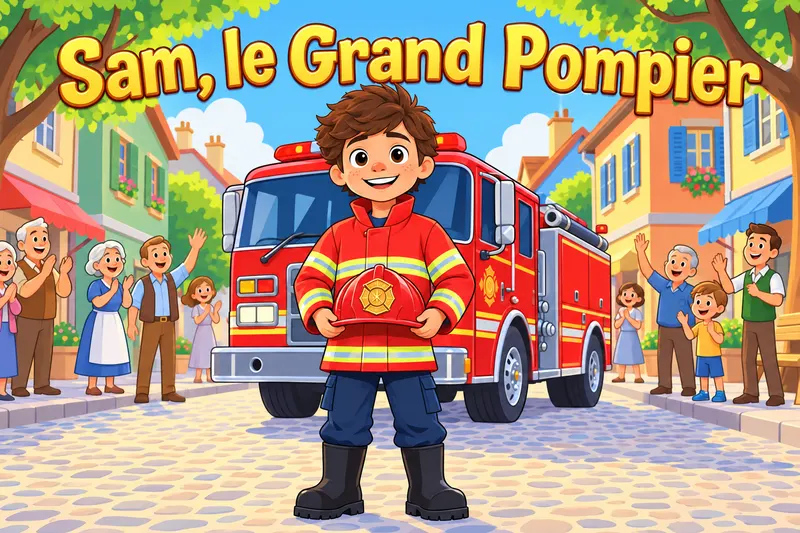 Couverture du livre personnalisé Le Grand Pompier dans le style Cartoon, avec l'enfant en tenue de pompier